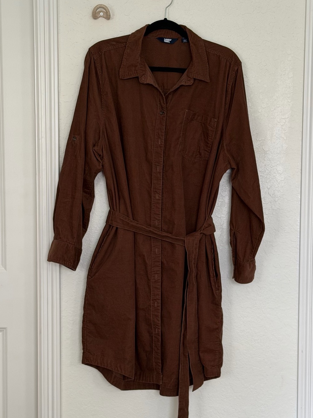 Lands' End Long-Sleeve Corduroy Shirt Dress in Brown